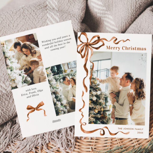 Cartes Pour Fêtes Annuelles Joyeux Noël Boho Bow Ribbon 3 Photo (Créateur téléchargé)