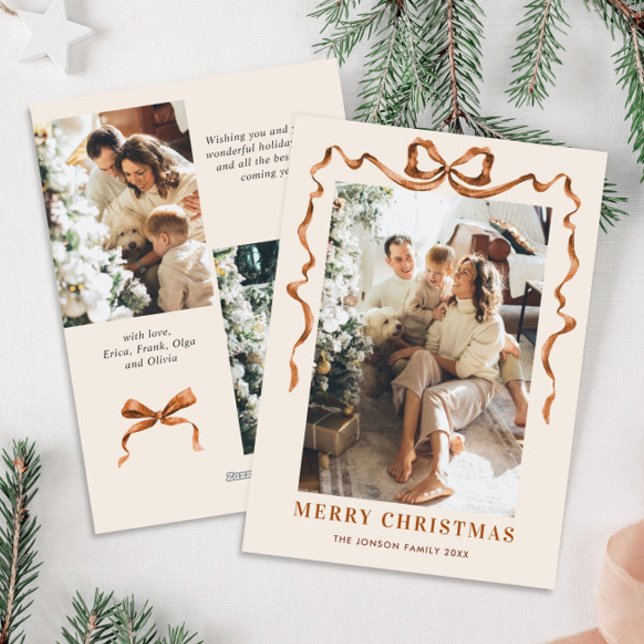 Cartes Pour Fêtes Annuelles Joyeux Noël Boho Bow Ribbon 3 Photo (Créateur téléchargé)