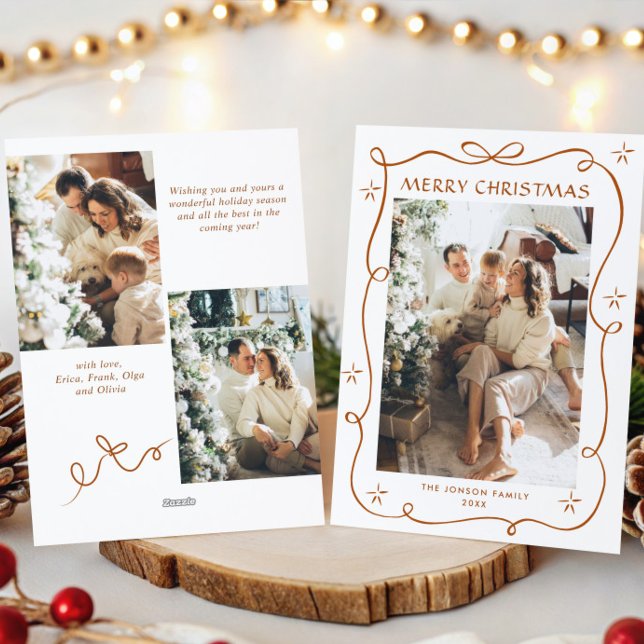 Cartes Pour Fêtes Annuelles Joyeux Noël Boho Bow Ribbon 3 Photo (Créateur téléchargé)