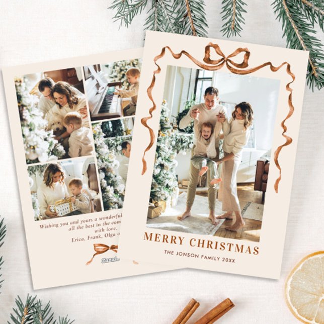 Cartes Pour Fêtes Annuelles Joyeux Noël Boho Bow Ribbon 5 Photo (Créateur téléchargé)