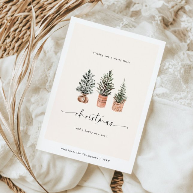Cartes Pour Fêtes Annuelles Joyeux Noël Boho Minimal Pine Trees (Créateur téléchargé)
