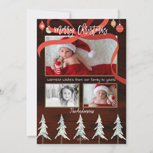 Cartes Pour Fêtes Annuelles Joyeux Noël Bois & Pins Arbres 4 Vacances Photo (Devant)