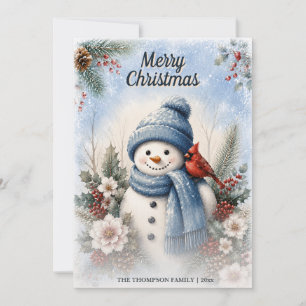 Cartes Pour Fêtes Annuelles Joyeux Noël Bonhomme de Neige Cardinal Aquarelle H