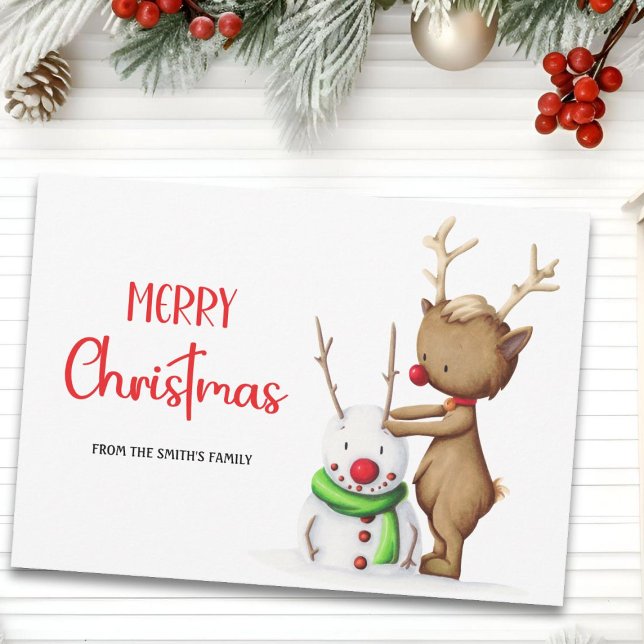 Cartes Pour Fêtes Annuelles Joyeux Noël bonhomme de neige de renne mignon (Créateur téléchargé)