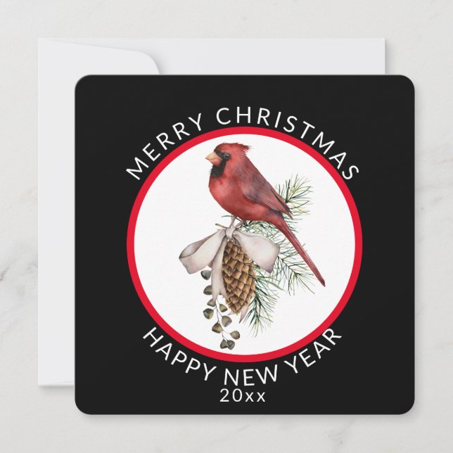 Cartes Pour Fêtes Annuelles Joyeux Noël Bonne année avec Cardinal (Devant)
