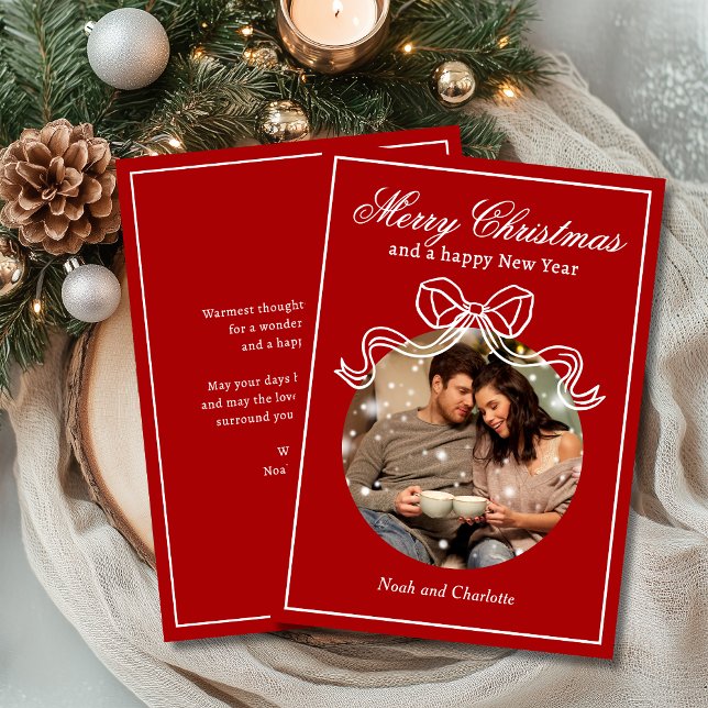 Cartes Pour Fêtes Annuelles Joyeux Noël Bonne Année Coquette Nœud Photo (Créateur téléchargé)