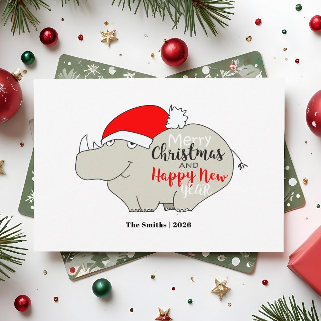 Cartes Pour Fêtes Annuelles Joyeux Noël Bonne année Rhino (Créateur téléchargé)