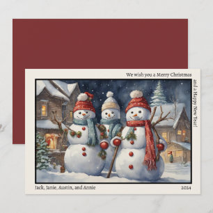 Cartes Pour Fêtes Annuelles Joyeux Noël Bonne Année Trois Bonshommes de Neige 