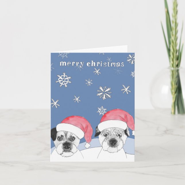 Cartes Pour Fêtes Annuelles Joyeux Noël Border Terriers Neige (Devant)