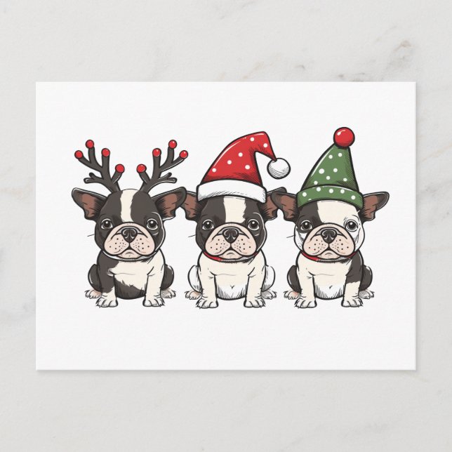 Cartes Pour Fêtes Annuelles Joyeux Noël Boston Terrier Chiens (Devant)