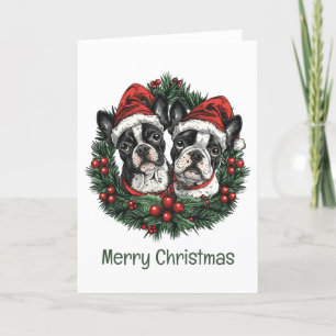 Cartes Pour Fêtes Annuelles Joyeux Noël Boston Terrier Chiens de vacances Wrea