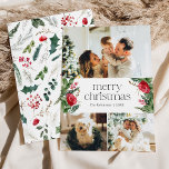 Cartes Pour Fêtes Annuelles Joyeux Noël botanique d'hiver moderne 3 Photo<br><div class="desc">Cette collection présente des fleurs rouges d'aquarelle,  des baies et de la verdure hivernale avec typographie moderne et élégante,  ,  avec un motif d'or botanique d'hiver.</div>