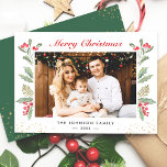 Cartes Pour Fêtes Annuelles Joyeux Noël Botanique Folithe Photo<br><div class="desc">Envoyez vos souhaits de Noël avec ce Carte photo botanique Mistletoe qui met en vedette Floral Aquarelle et Berries avec un petit Confetti d'or pour mettre en évidence votre message de bienvenue. (1) Pour plus de personnalisation, cliquez sur le lien "customiser plus loin" et utilisez notre outil de conception pour...</div>