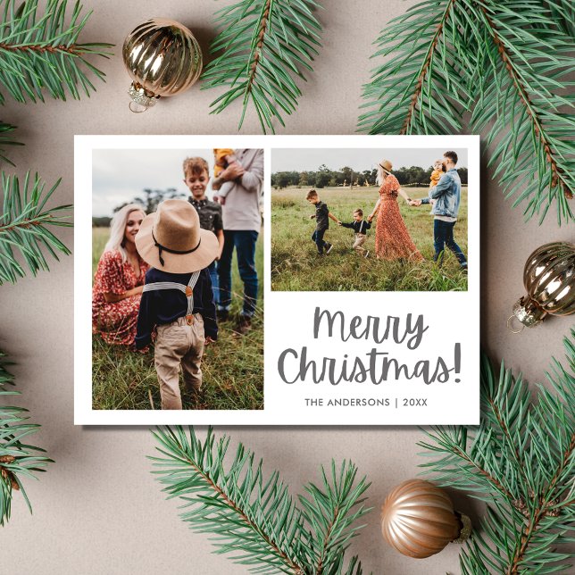 Cartes Pour Fêtes Annuelles Joyeux Noël Botanique Oiseau Deux Photo Famille (Merry Christmas Botanical Bird Two Photo Family Holiday Card)