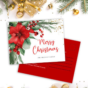 Cartes Pour Fêtes Annuelles Joyeux Noël botanique rouge