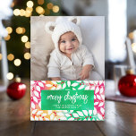 Cartes Pour Fêtes Annuelles Joyeux Noël Botanique Teery Tee Dye - Photo<br><div class="desc">Ajoutez une photo de famille à ce colorant à cravate clair et gai botanique design non traditionnel. Cela peut être utilisé pour n'importe quel salut de Noël - fêtes heureuses, Bonnes Fêtes et plus encore. L'avant comprend une photo avec une police de script tendance. Le dos comprend un motif botanique...</div>