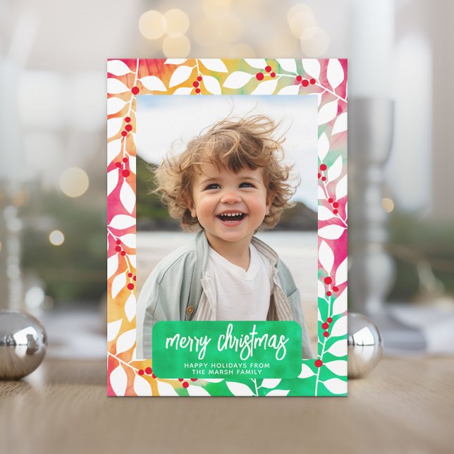 Cartes Pour Fêtes Annuelles Joyeux Noël Botanique Teery Tee Dye - Photo (Retro Tie Dye Pattern Christmas Card. Add a little color to your holiday with this online photo card)
