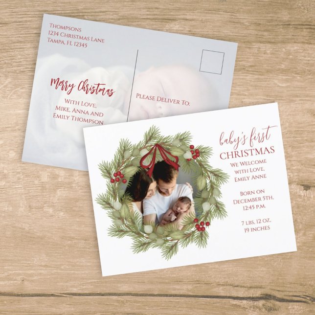 Cartes Pour Fêtes Annuelles Joyeux Noël Botanique Vacances d'hiver Wreath (Créateur téléchargé)