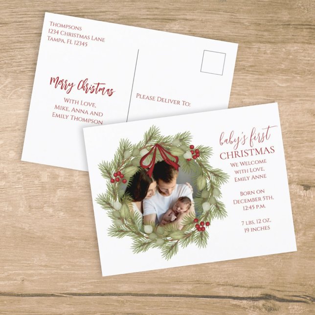 Cartes Pour Fêtes Annuelles Joyeux Noël Botanique Vacances d'hiver Wreath (Créateur téléchargé)