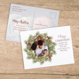 Cartes Pour Fêtes Annuelles Joyeux Noël Botanique Vacances d'hiver Wreath