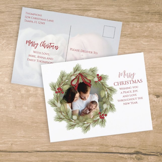 Cartes Pour Fêtes Annuelles Joyeux Noël Botanique Vacances d'hiver Wreath (Créateur téléchargé)