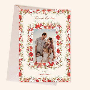 Cartes Pour Fêtes Annuelles joyeux noël botaniques rouge cadre photo élégant