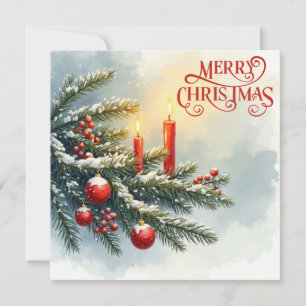 Cartes Pour Fêtes Annuelles Joyeux Noël bougies, baies et ornements