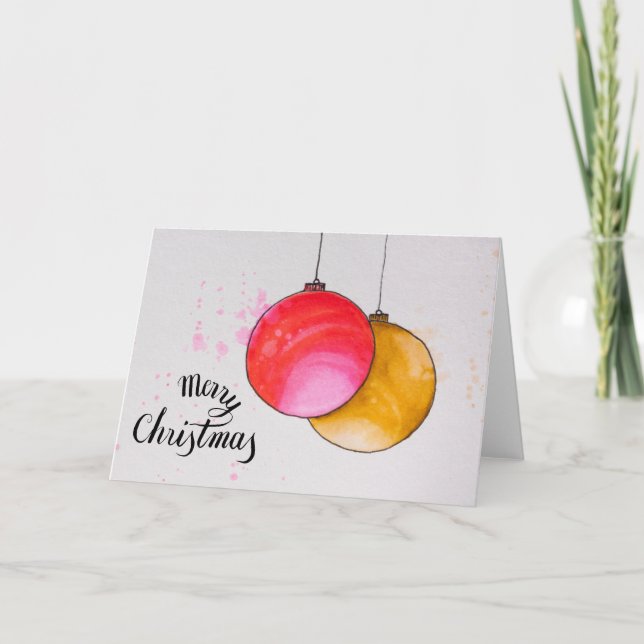 Cartes Pour Fêtes Annuelles Joyeux Noël, boules de Noël aquarelle (Devant)