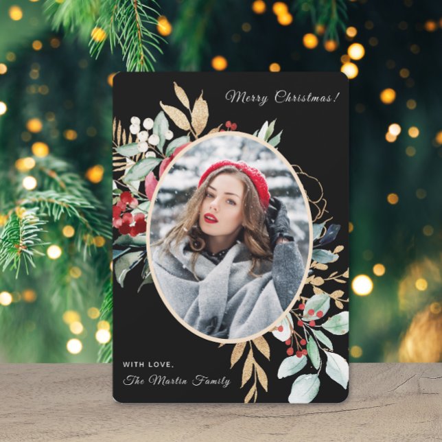 Cartes Pour Fêtes Annuelles Joyeux Noël Bouquet feuilleté Photo (Créateur téléchargé)