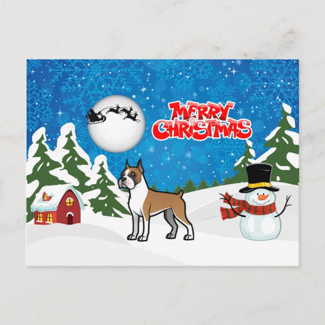 Cartes Pour Fêtes Annuelles Joyeux Noël Boxe Avec Un Snowman Et Père Noël (Devant)