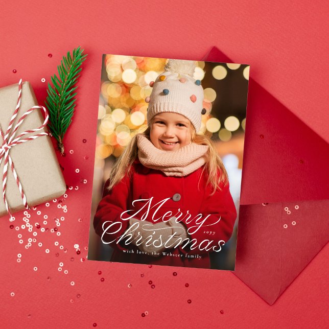 Cartes Pour Fêtes Annuelles Joyeux Noël branché script ruban une photo (Créateur téléchargé)
