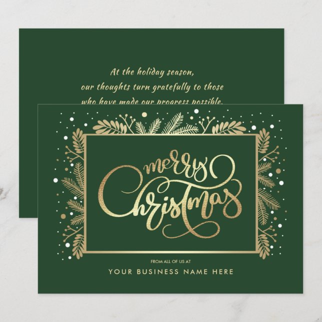 Cartes Pour Fêtes Annuelles Joyeux Noël. Branches Gold Pine Corporate (Devant / Derrière)