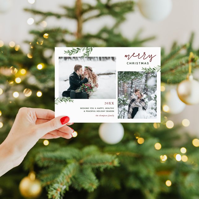 Cartes Pour Fêtes Annuelles Joyeux Noël | Branches vertes 2 Photo (Créateur téléchargé)