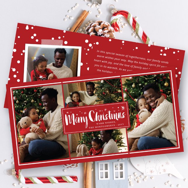 Cartes Pour Fêtes Annuelles Joyeux Noël Brush Script Stars 4 Photo Collage (Créateur téléchargé)