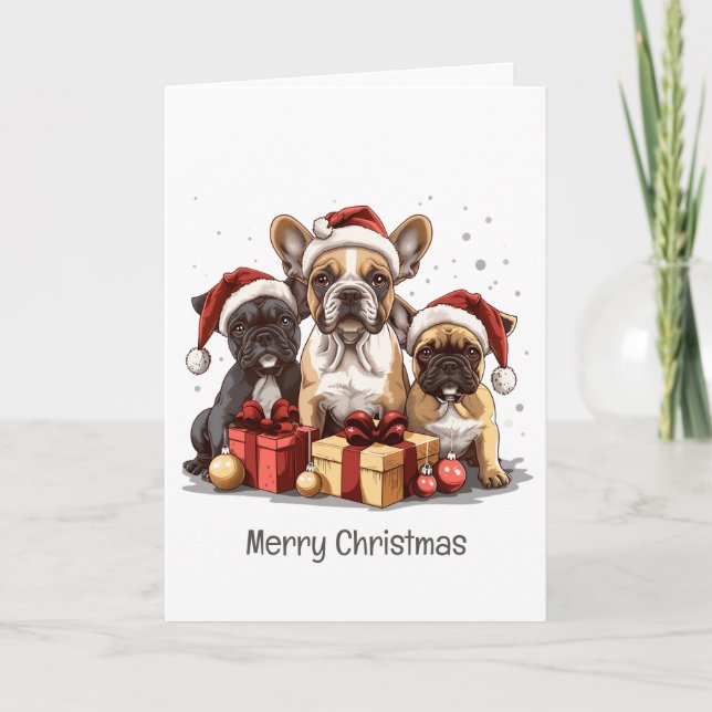 Cartes Pour Fêtes Annuelles Joyeux Noël Bulldogs français Santa Hat (Devant)