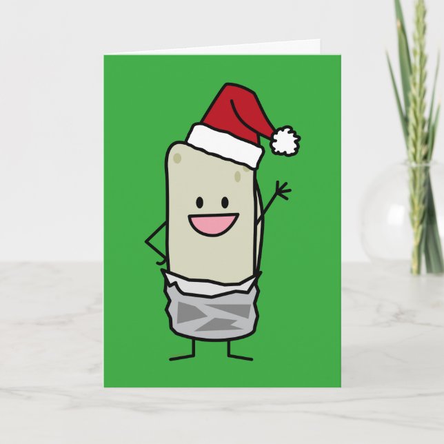 Cartes Pour Fêtes Annuelles Joyeux Noël Burrito Waving Bonjour Santa Hat (Devant)