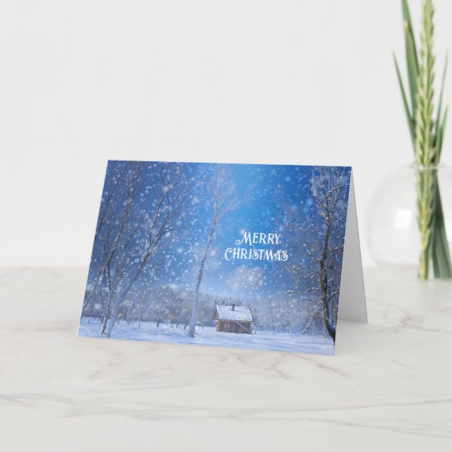 Cartes Pour Fêtes Annuelles Joyeux Noël Cabane enneigée en solitude hivernale (Devant)