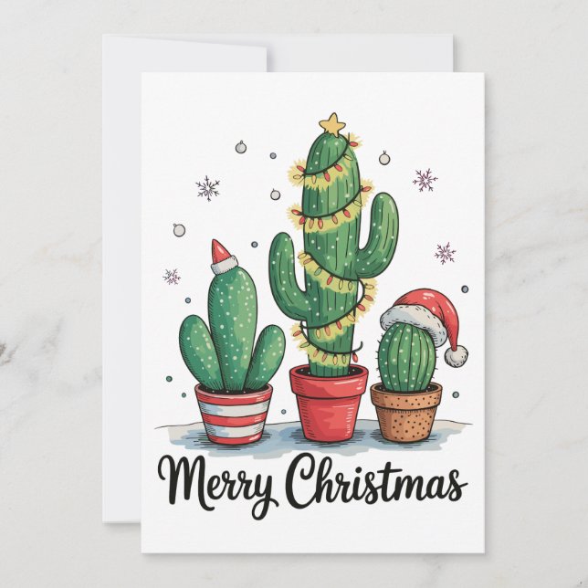 Cartes Pour Fêtes Annuelles Joyeux Noël Cactus Arbre Festif Lumières de Noël (Devant)