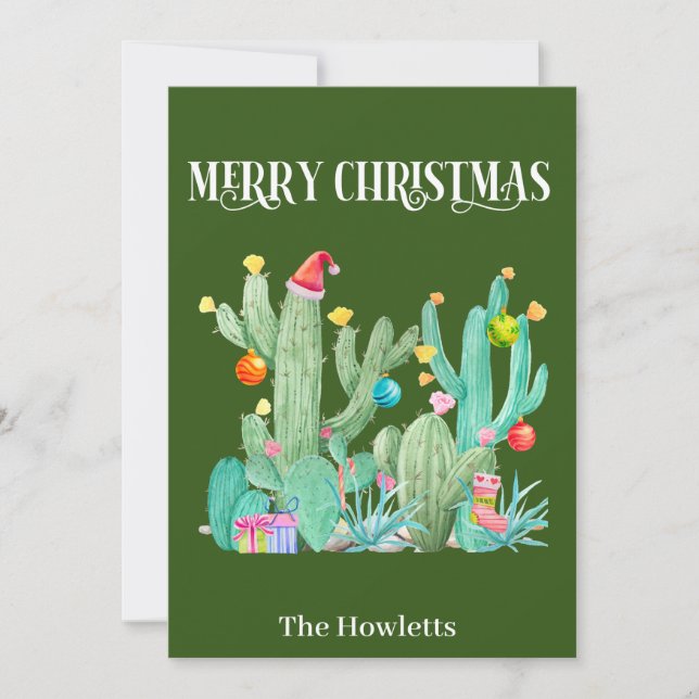 Cartes Pour Fêtes Annuelles Joyeux Noël Cactus Désert Sud-Ouest (Devant)
