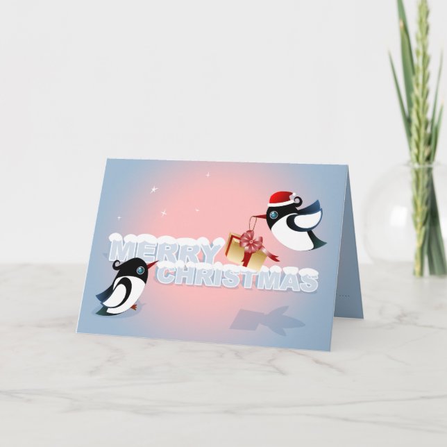 Cartes Pour Fêtes Annuelles Joyeux Noël - cadeau de Noël mignon d'oiseaux (Devant)