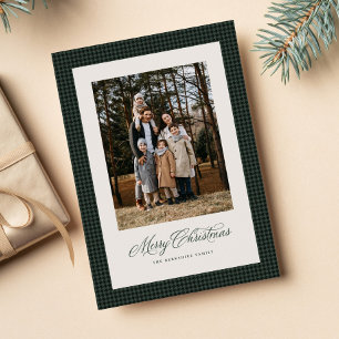 Cartes Pour Fêtes Annuelles Joyeux Noël cadre photo vert à carreaux de chien