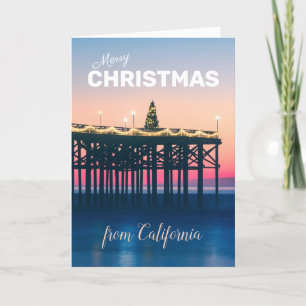 Cartes Pour Fêtes Annuelles Joyeux Noël Californie Coucher de soleil Rose Bleu