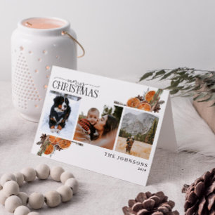 Cartes Pour Fêtes Annuelles Joyeux Noël Calligraphie Citrus Botanique Photo