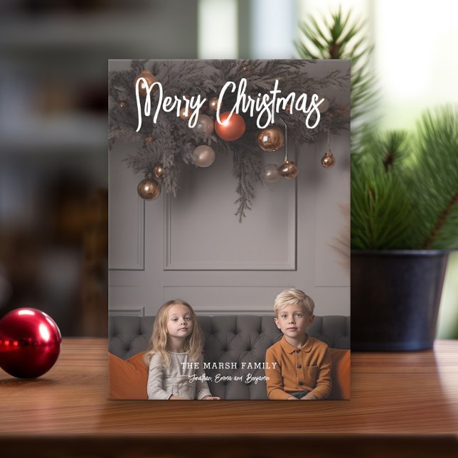 Cartes Pour Fêtes Annuelles Joyeux Noël Calligraphie manuscrite Photo complète (Modern Christmas Card with Photos)