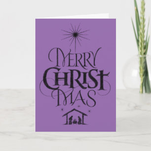 Cartes Pour Fêtes Annuelles Joyeux Noël Calligraphie Religieuse Chalk Purple