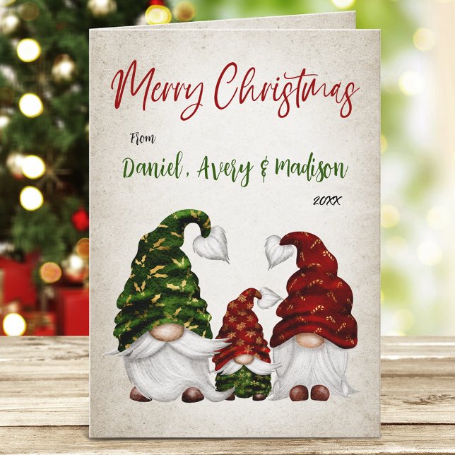 Cartes Pour Fêtes Annuelles Joyeux Noël Calligraphie Rustique Gnome Famille (Available in high quality print or digital download for quick text messaging, email or self print.)