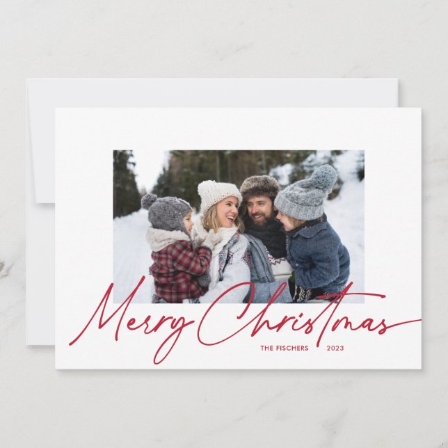 Cartes Pour Fêtes Annuelles Joyeux Noël Calligraphie Script Simple 3 Photo (Devant)