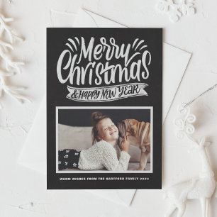 Cartes Pour Fêtes Annuelles Joyeux Noël calligraphié sur tableau noir rustique