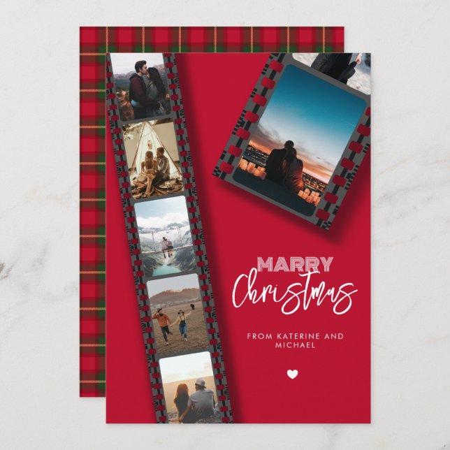 Cartes Pour Fêtes Annuelles Joyeux Noël Caméra Roll 6 Photo Collage (Devant / Derrière)