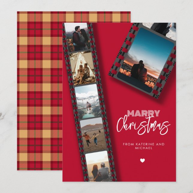 Cartes Pour Fêtes Annuelles Joyeux Noël Caméra Roll 6 Photo Collage (Devant / Derrière)